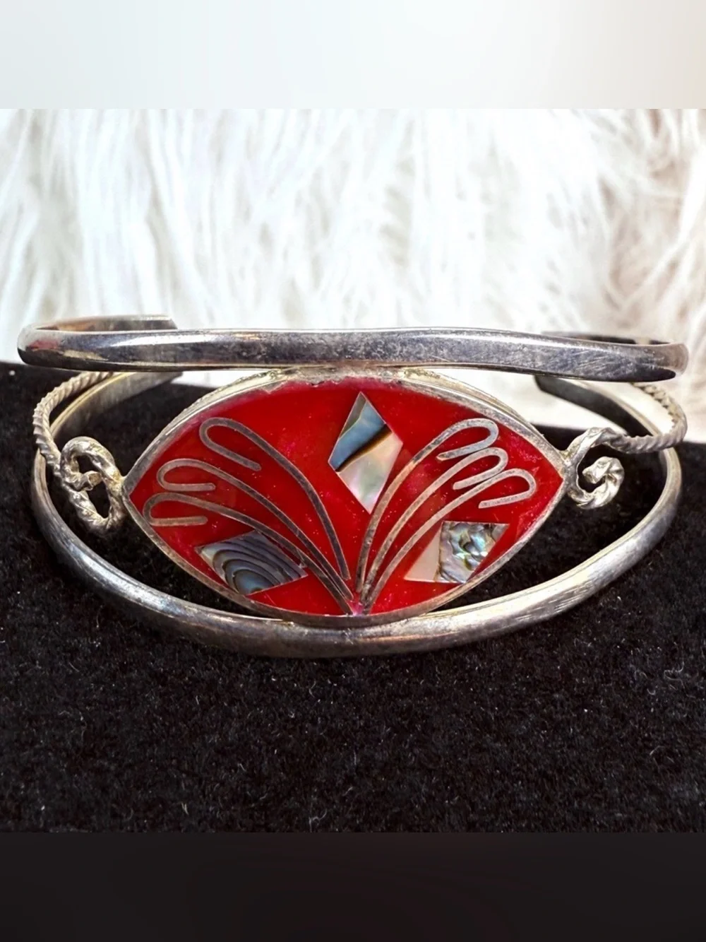 Beautiful silver signed Alpaca Mexico costume cuff, vintage bracelet